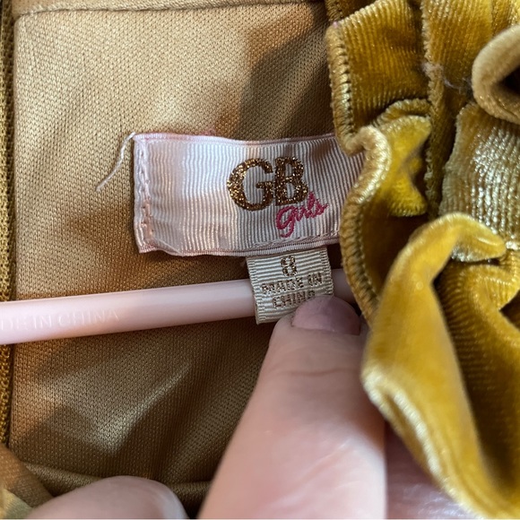 Gianni Bini GB Girls Size 8 Gold Velvet Dress High Neck Sleeveless Pleated - Picture 8 of 8